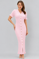 Robe Shakira – Robe Midi Femme en Maille à Boutons Dorés | Maison Vera
