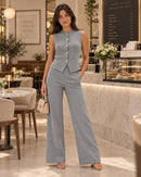 Sweetra – Ensemble Femme Chic Top à Boutons Dorés & Pantalon Large | Maison Vera