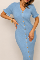 Robe Shakira – Robe Midi Femme en Maille à Boutons Dorés | Maison Vera