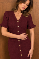 Robe Shakira – Robe Midi Femme en Maille à Boutons Dorés | Maison Vera