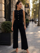 Sweetra – Ensemble Femme Chic Top à Boutons Dorés & Pantalon Large | Maison Vera