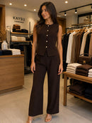 Sweetra – Ensemble Femme Chic Top à Boutons Dorés & Pantalon Large | Maison Vera