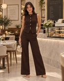 Sweetra – Ensemble Femme Chic Top à Boutons Dorés & Pantalon Large | Maison Vera