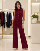 Sweetra – Ensemble Femme Chic Top à Boutons Dorés & Pantalon Large | Maison Vera