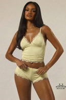 Ensemble caraco et boxer bordure dentelle MUSERA – Jaune