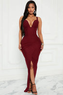 Robe longue moulante bordeaux On Scene – Maison Vera – Vue 1