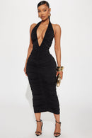 Robe midi noire froncée Keke – Maison Vera – photo 1
