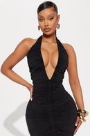 Robe midi noire froncée Keke – Maison Vera – photo 2